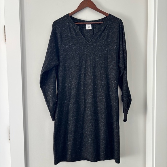 CAbi Charcoal Marled V-Neck Knit Shift Dress Medium | Polished Casual - Picture 2 of 9